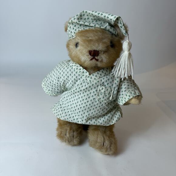 Gorham Hinged Teddy Bear of the Month Tan Brown Vtg Plush 10" 1984 Stuffed Toy - Picture 1 of 12